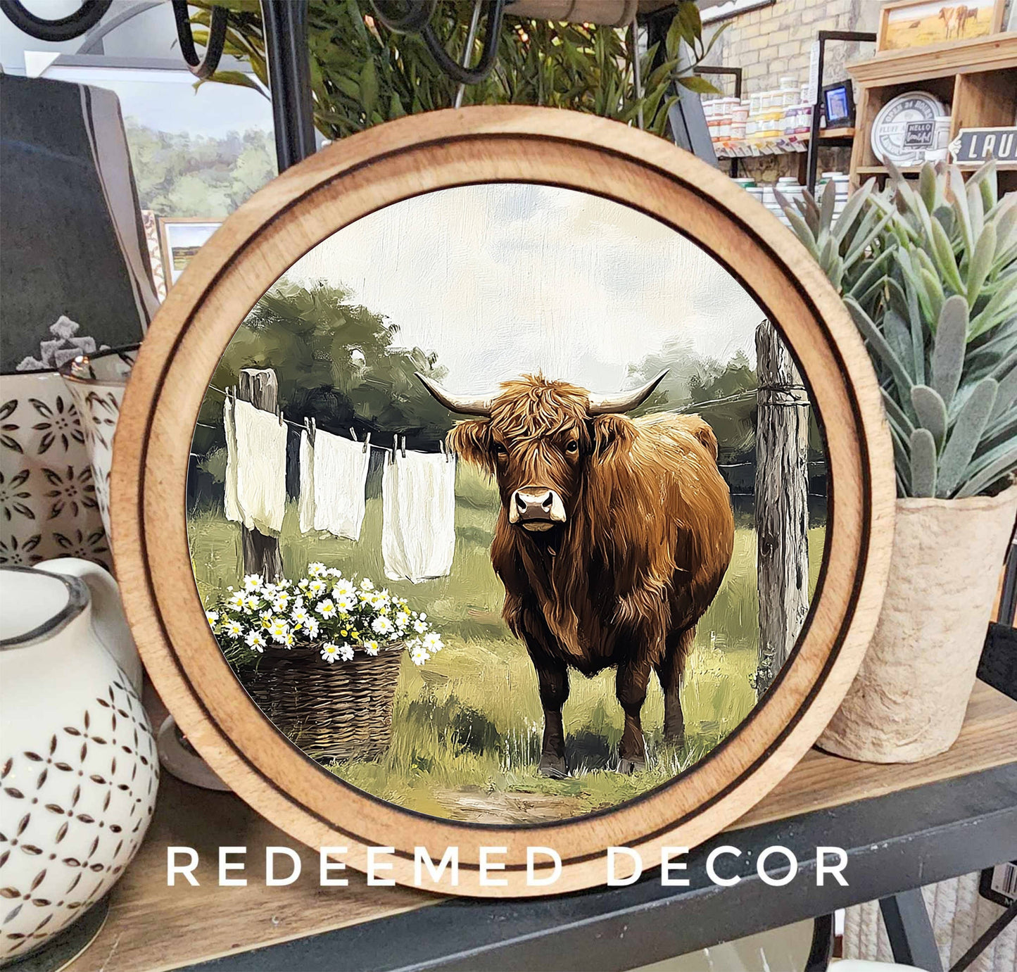 8" Round Highland Laundry Art