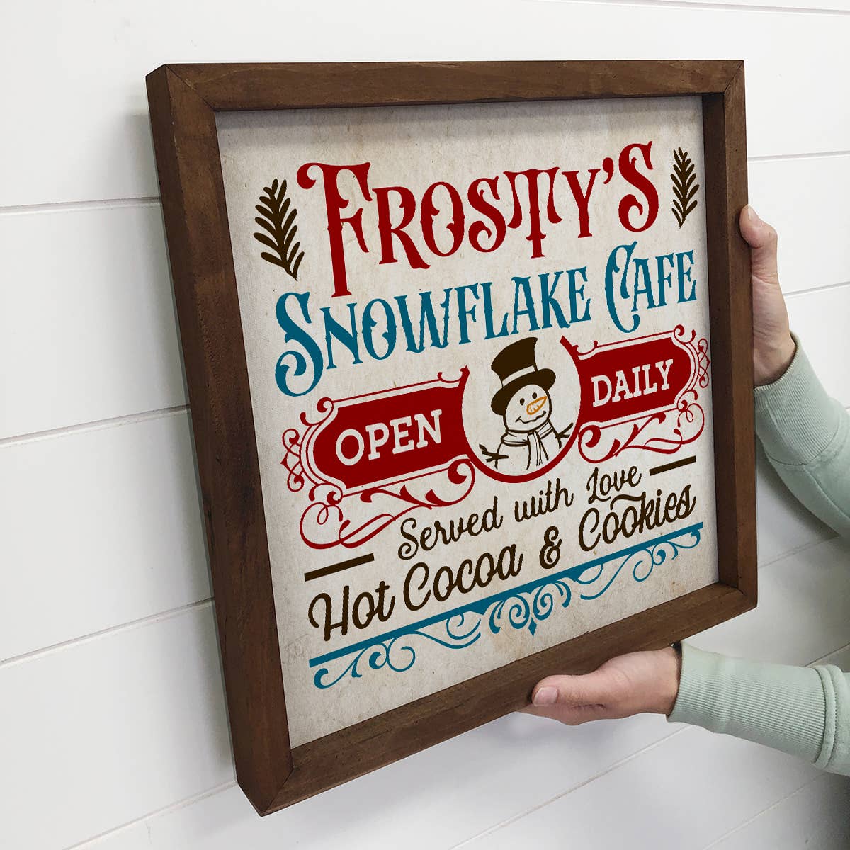 Frosty's Snowflake Cafe Canvas Wall Art Wood Frame Sign: 6x6"