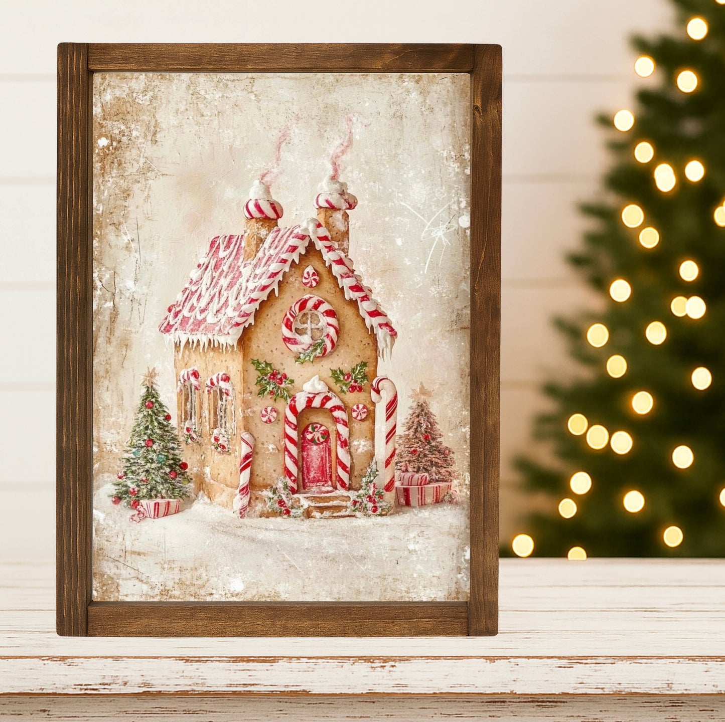 Gingerbread Candy Cane House Framed Sign