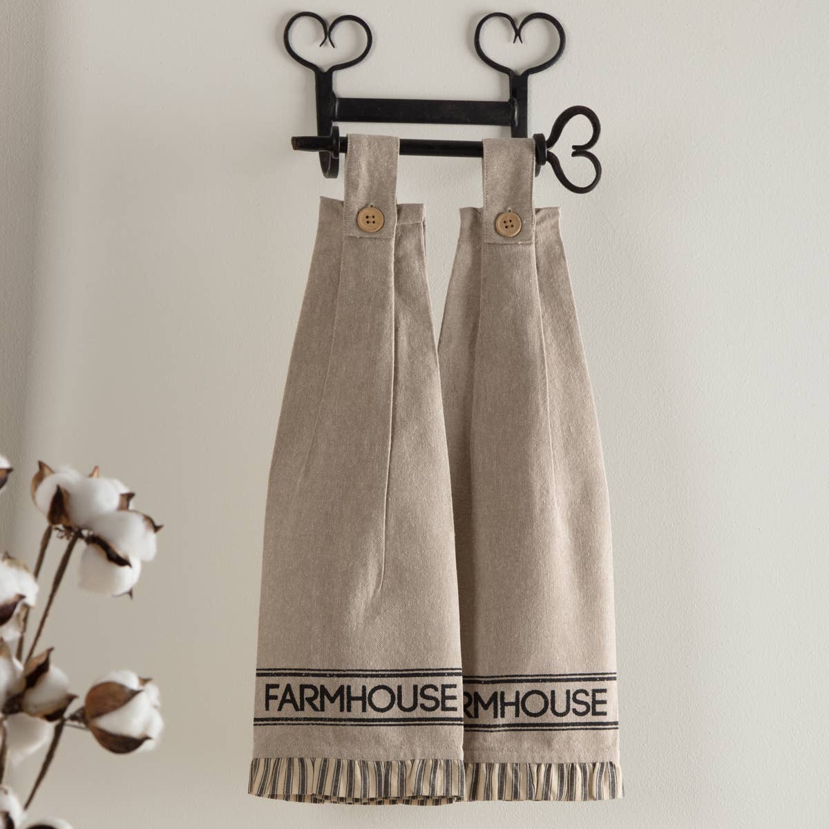 Sawyer Mill Charcoal Farmhouse Button Loop Tea Towel Set of 2