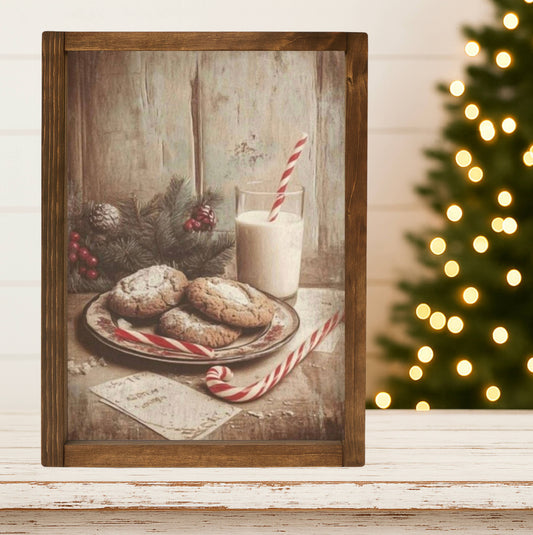 Vintage Milk and Cookies Framed Sign