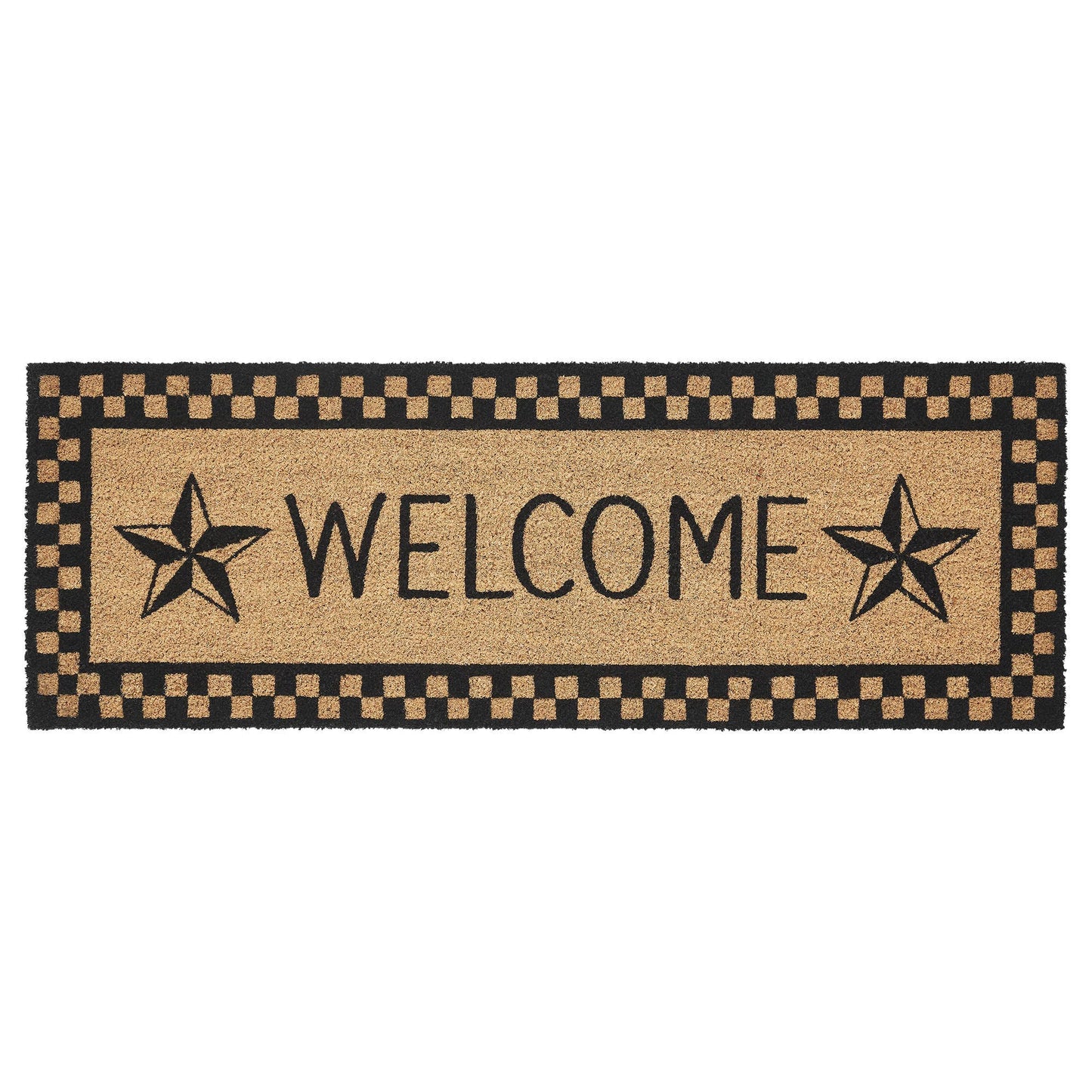 Black Check Stars Coir Welcome Rug Rect 17x48