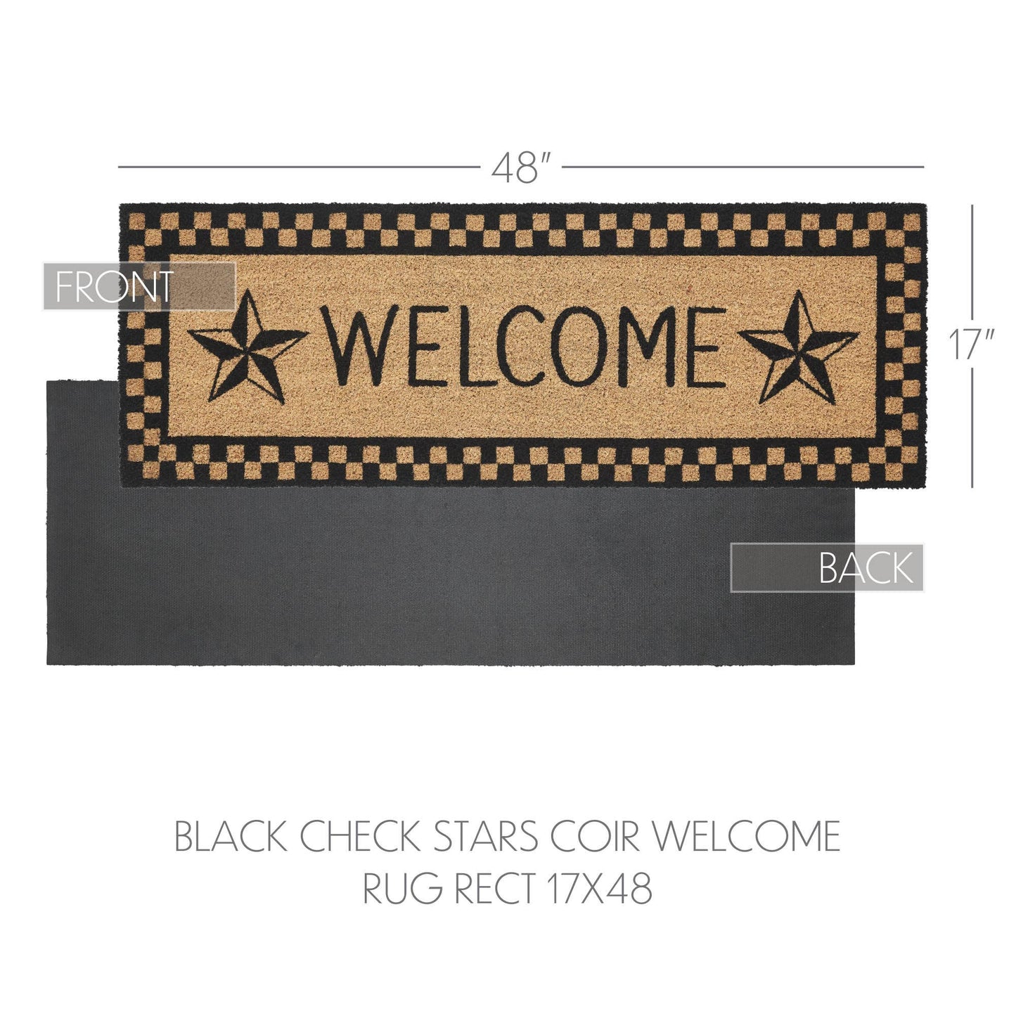 Black Check Stars Coir Welcome Rug Rect 17x48