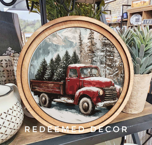 8" Round Christmas Truck Art