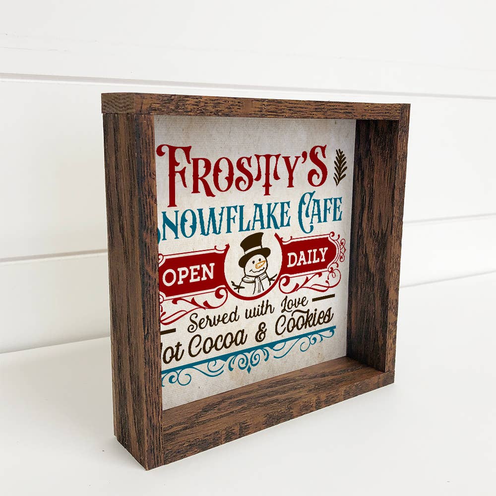 Frosty's Snowflake Cafe Canvas Wall Art Wood Frame Sign: 6x6"