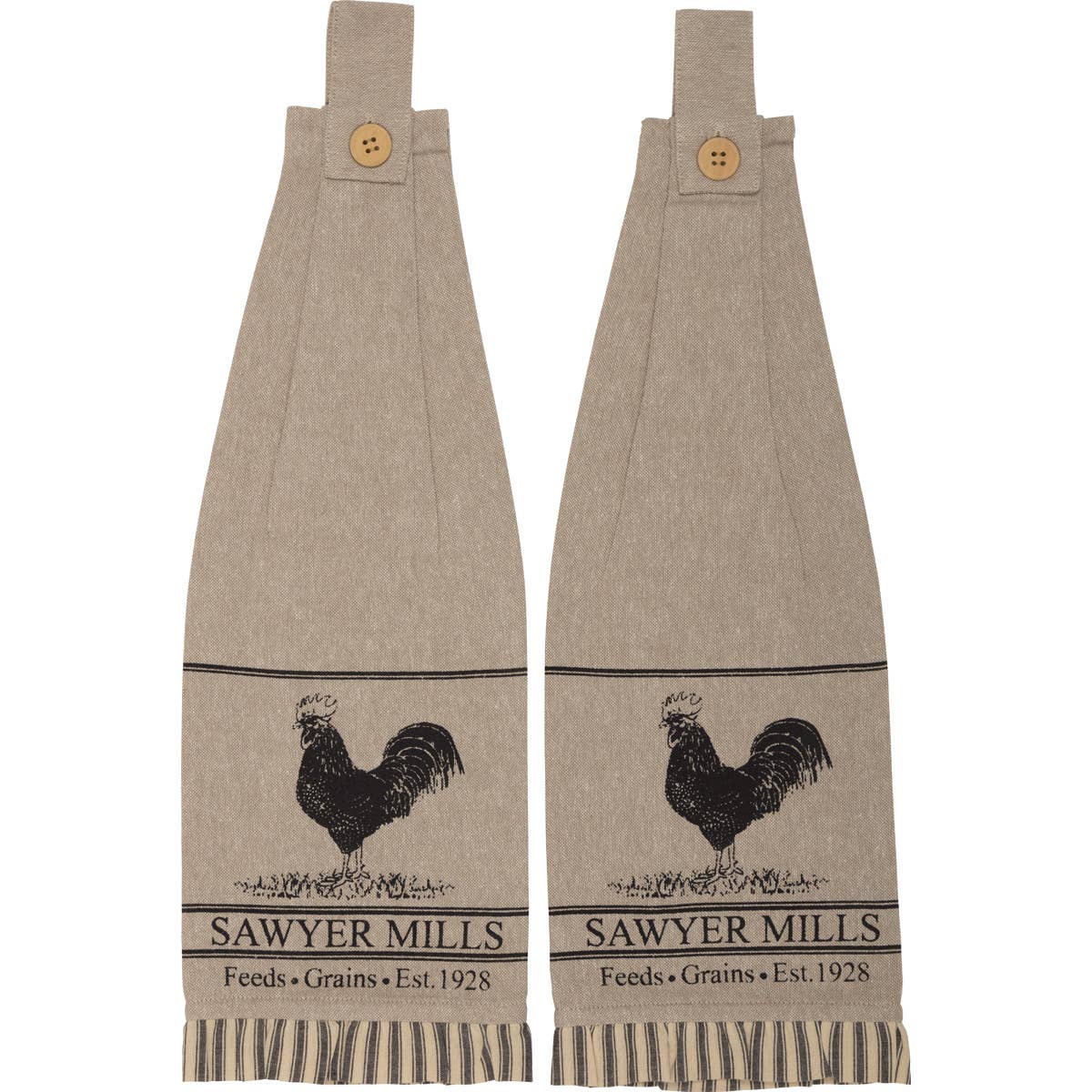 Sawyer Mill Charcoal Poultry Button Loop Tea Towel Set of 2