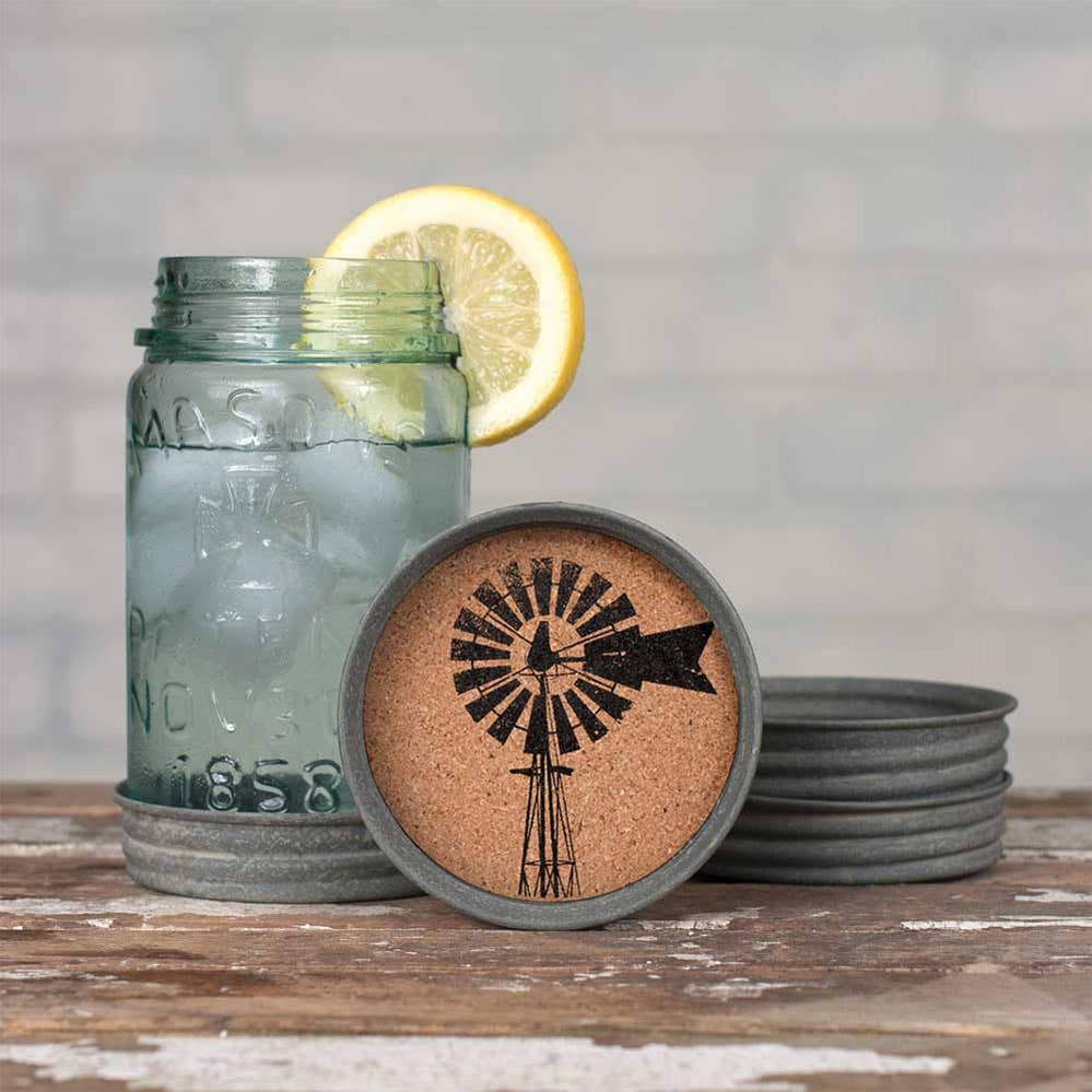 Set of Four Mason Jar Lid Coasters - Windmill