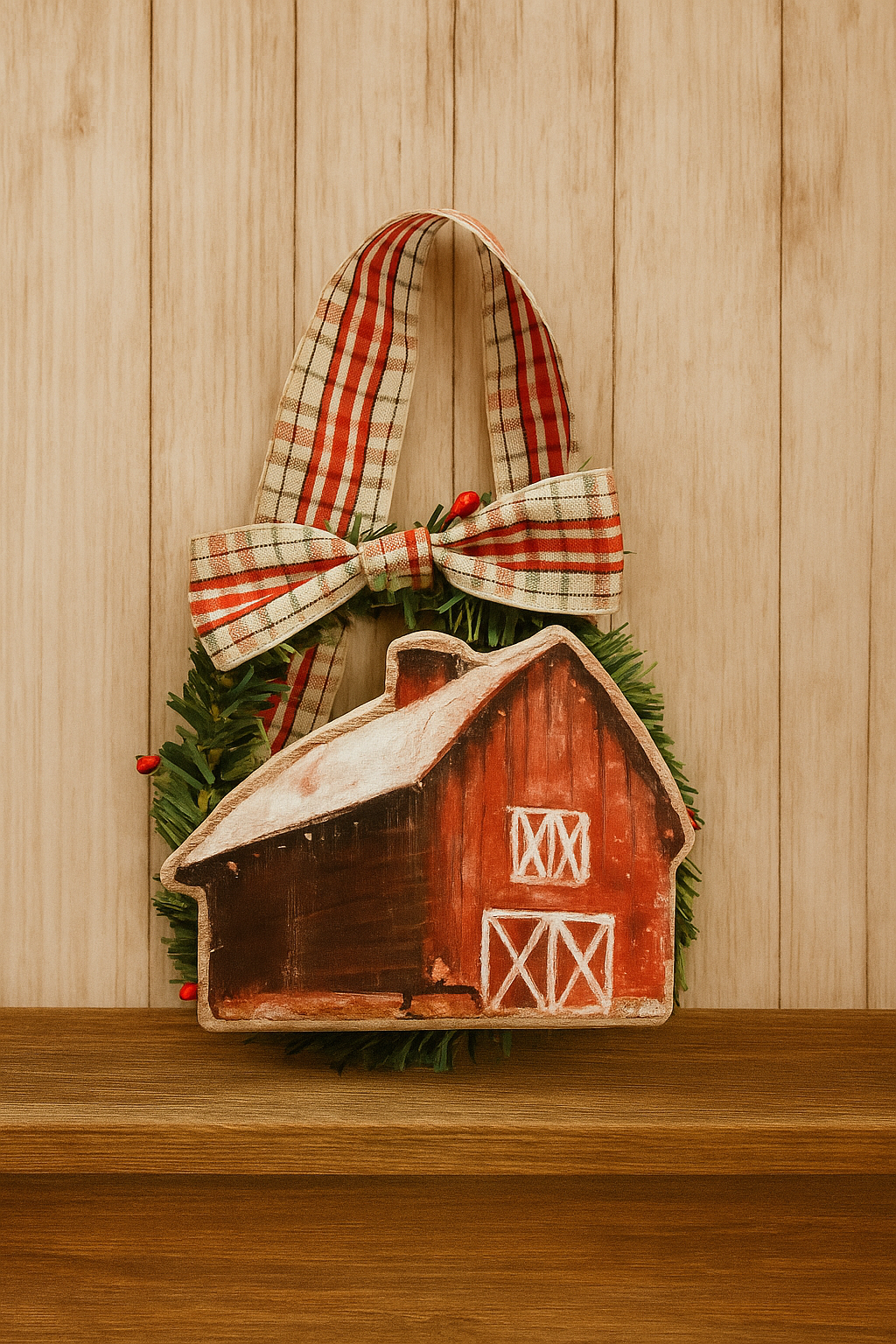 Wood Farm Wreath Ornament