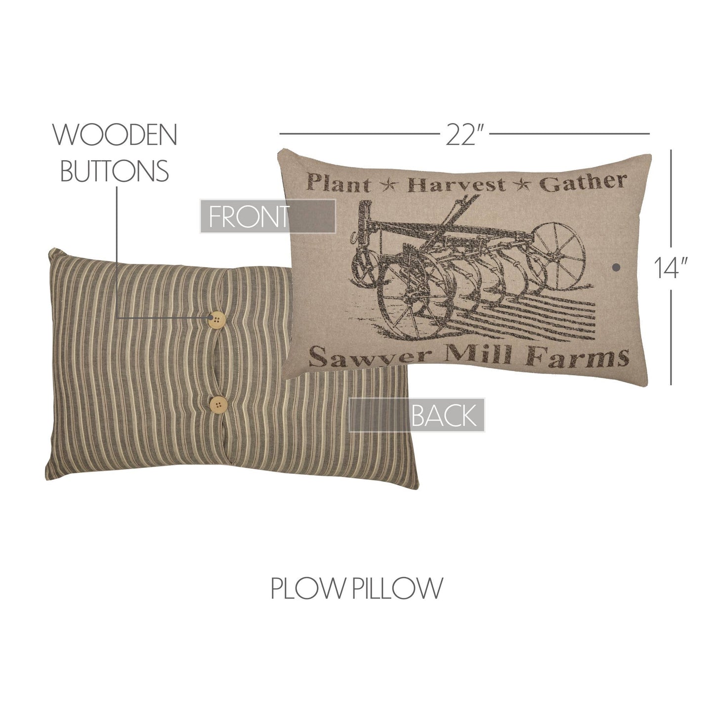 Sawyer Mill Farmhouse Rustic Charcoal Gray Plow Lumbar Throw Pillow 14x22 Decorative Accent