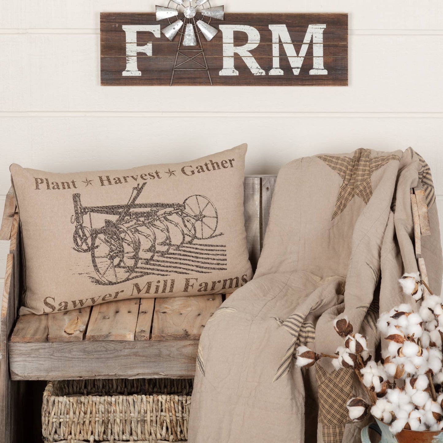 Sawyer Mill Farmhouse Rustic Charcoal Gray Plow Lumbar Throw Pillow 14x22 Decorative Accent