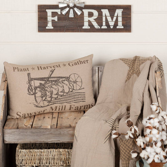 Sawyer Mill Farmhouse Rustic Charcoal Gray Plow Lumbar Throw Pillow 14x22 Decorative Accent