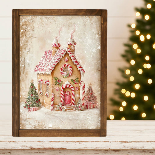 Gingerbread Candy Cane House Framed Sign
