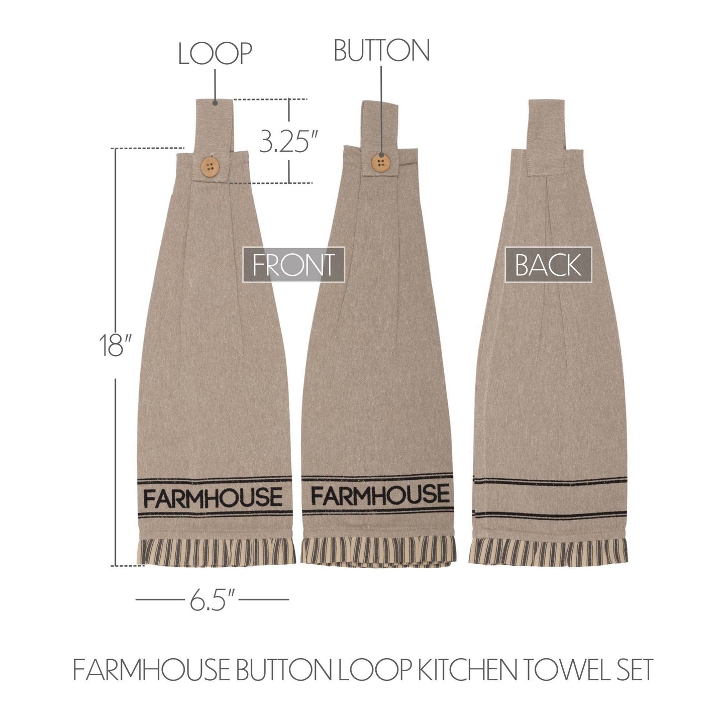 Sawyer Mill Charcoal Farmhouse Button Loop Tea Towel Set of 2