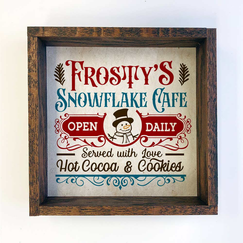 Frosty's Snowflake Cafe Canvas Wall Art Wood Frame Sign: 6x6"